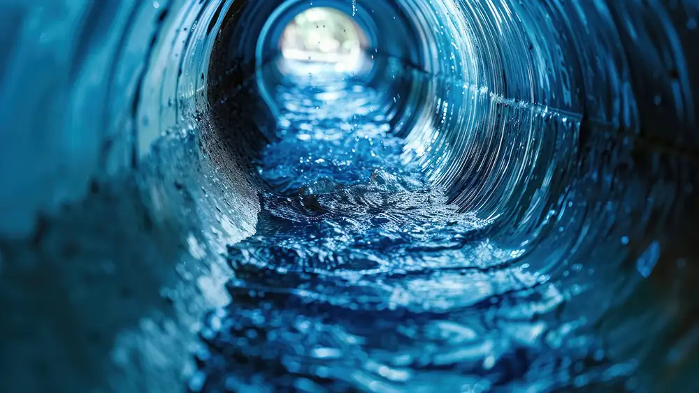 Wasser, das aus der Leitung einer industriellen Fabrik fließt